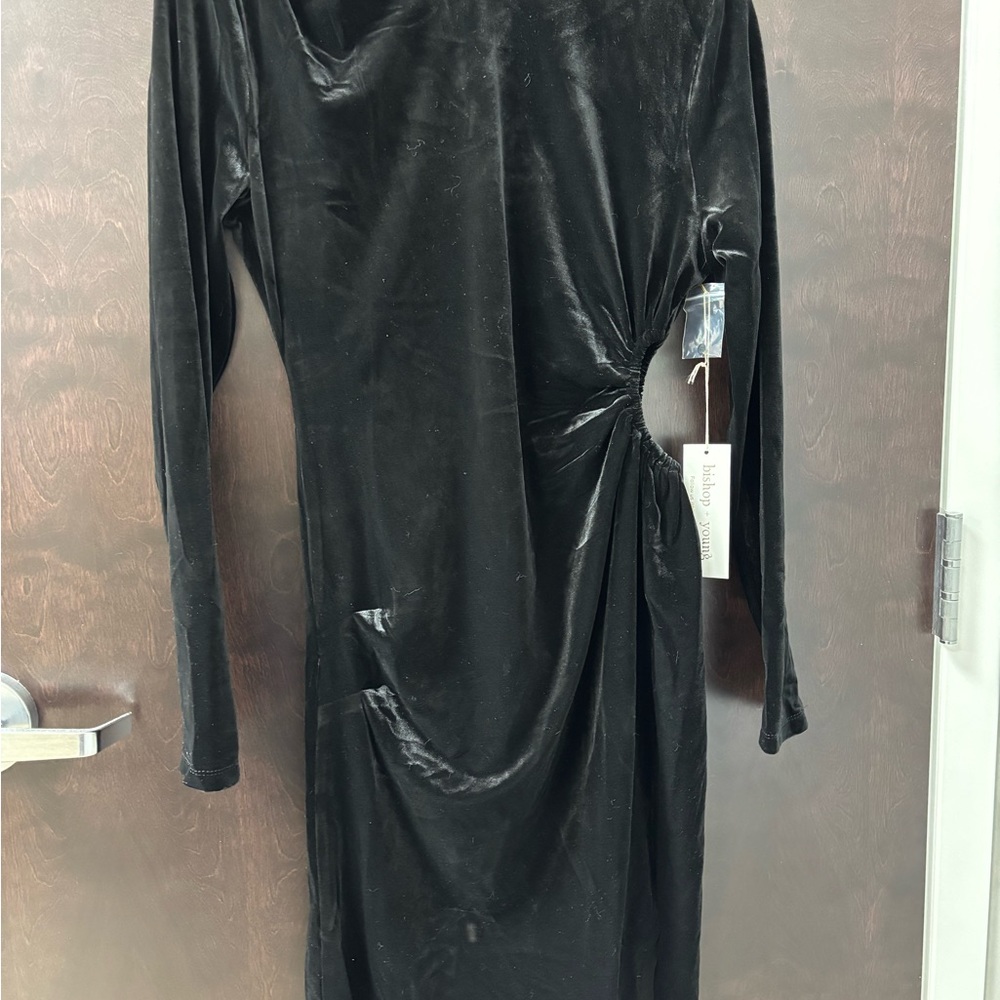 bishop + young Black Long Sleeve Cowl Neck Sheath Dress